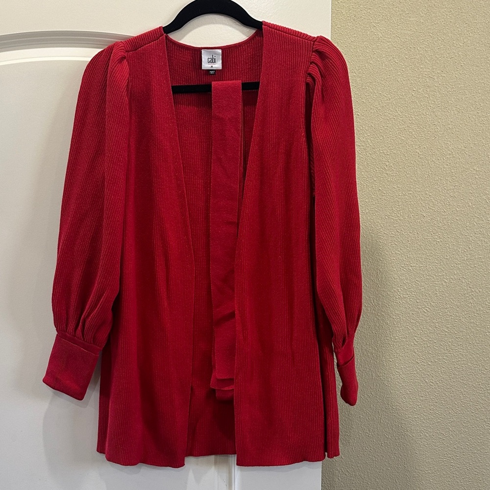 Cabi Puff SleeveRed Open Front Cardigan
